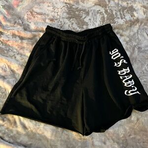 Black Graphic Shorts with '90's Baby' Print